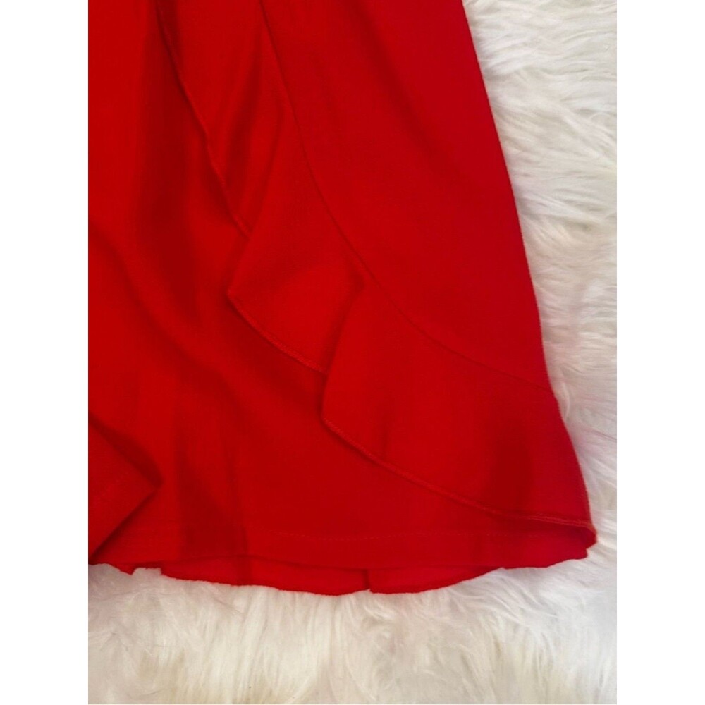 Red Orange Coral Ruffle Romper Small Flowy Layered V-Neck Summer Vacation Outfit - Picture 4 of 12